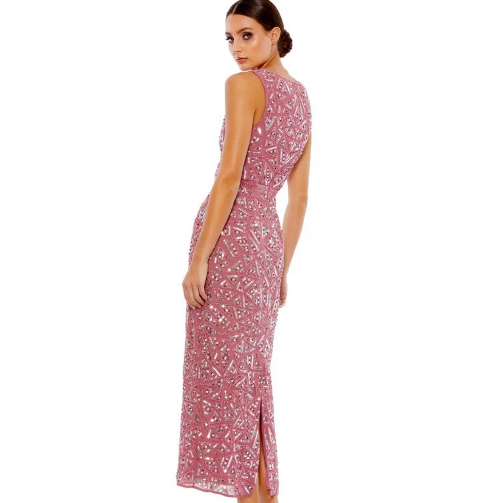 Mac Duggal NEW Rosewood Pink Geometric Sequined Pattern Sleeveless Midi Dress - Picture 10 of 10